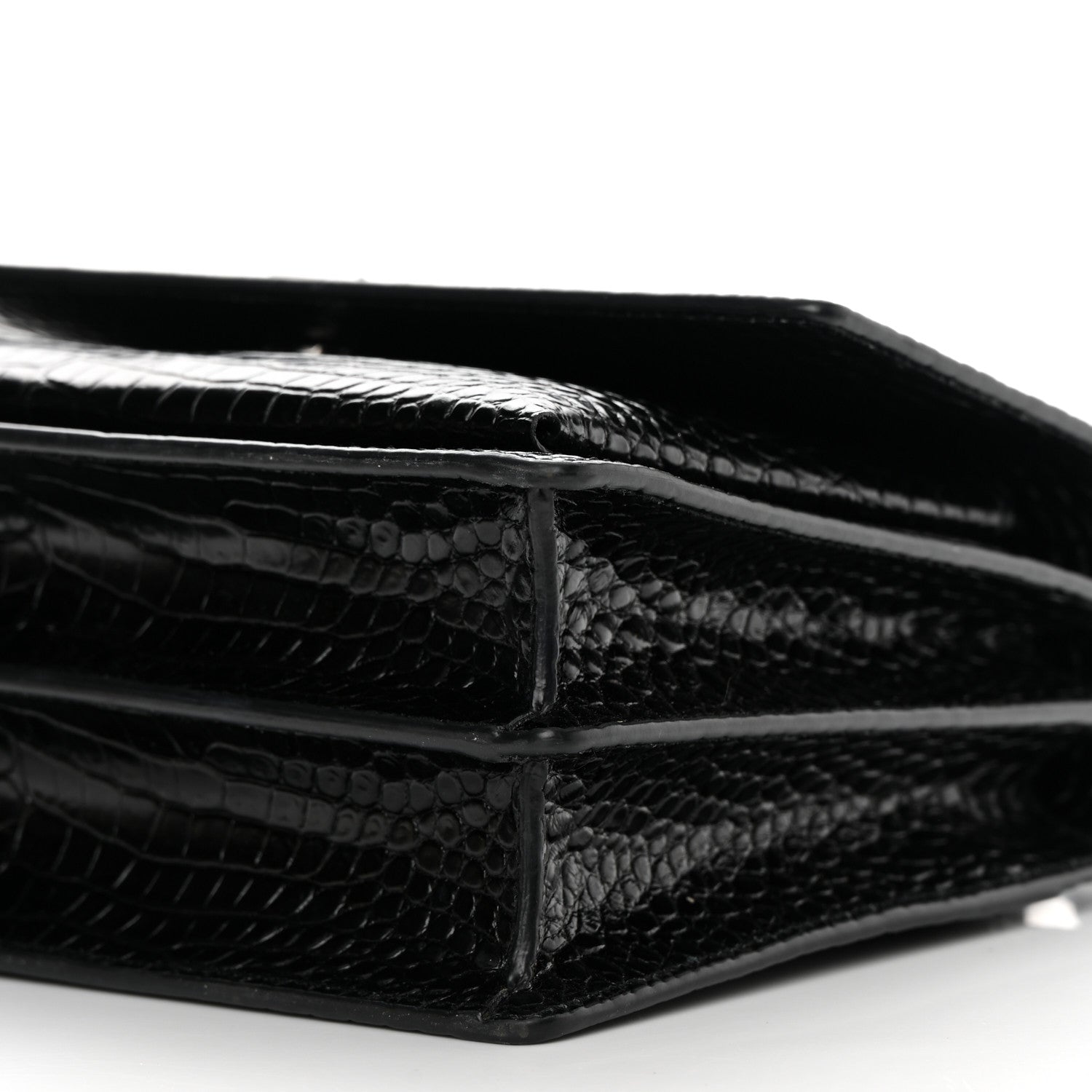 Saint Laurent Calfskin Crocodile Embossed Medium Monochrome Monogram Sunset Black 8 of 12