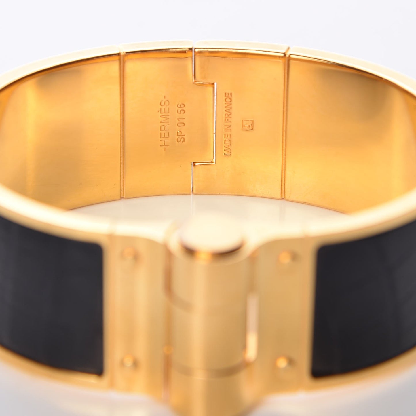 Shiny Alligator Charniere Cuir Wide Hinged Bracelet S Black