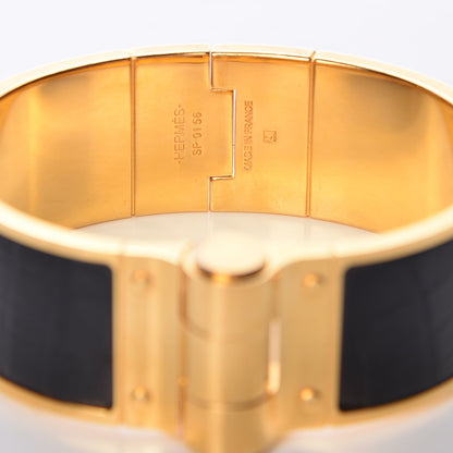 Hermes Shiny Alligator Charniere Cuir Wide Hinged Bracelet S Black 4 of 5