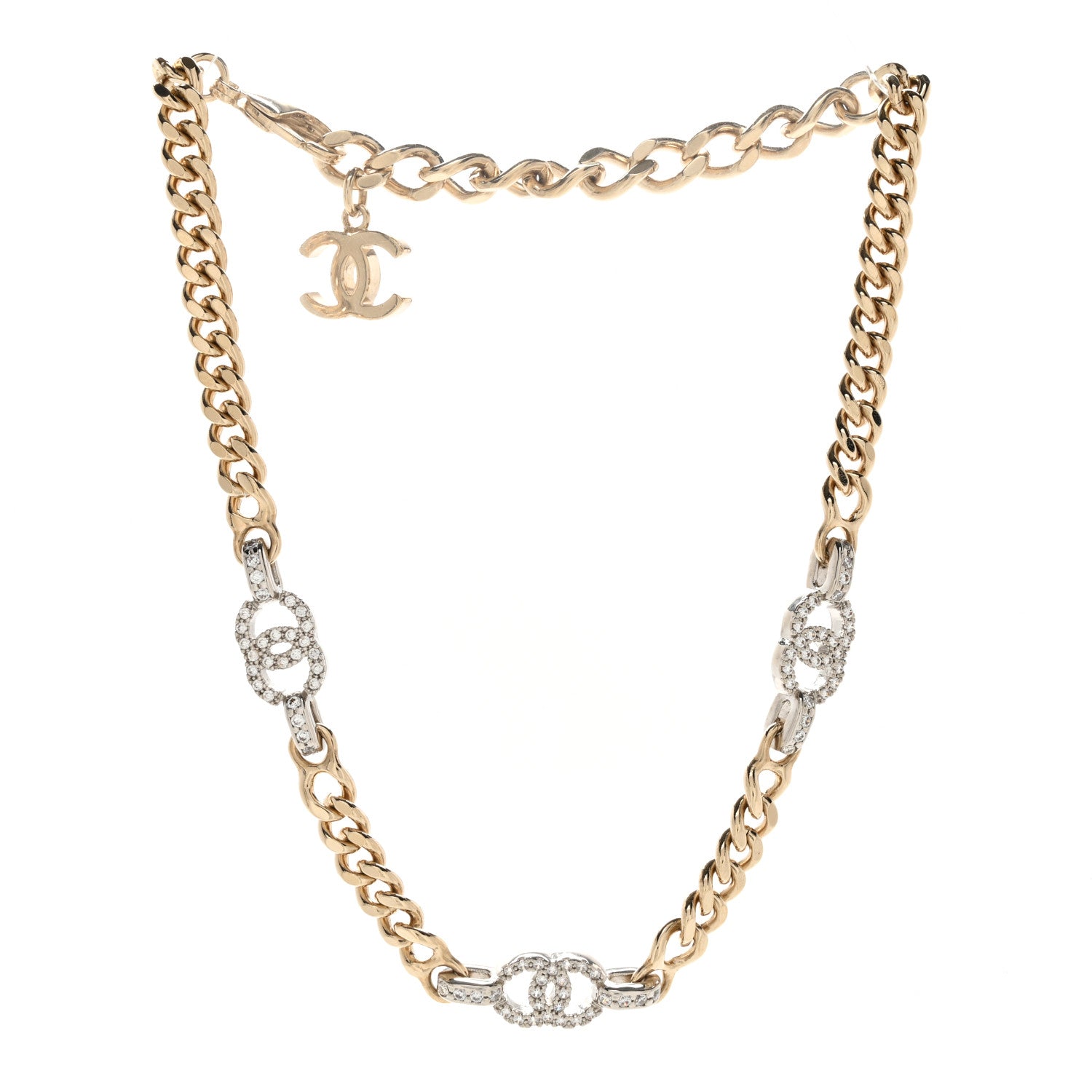 Chanel Crystal CC Chain Links Choker Necklace Gold 3 of 4