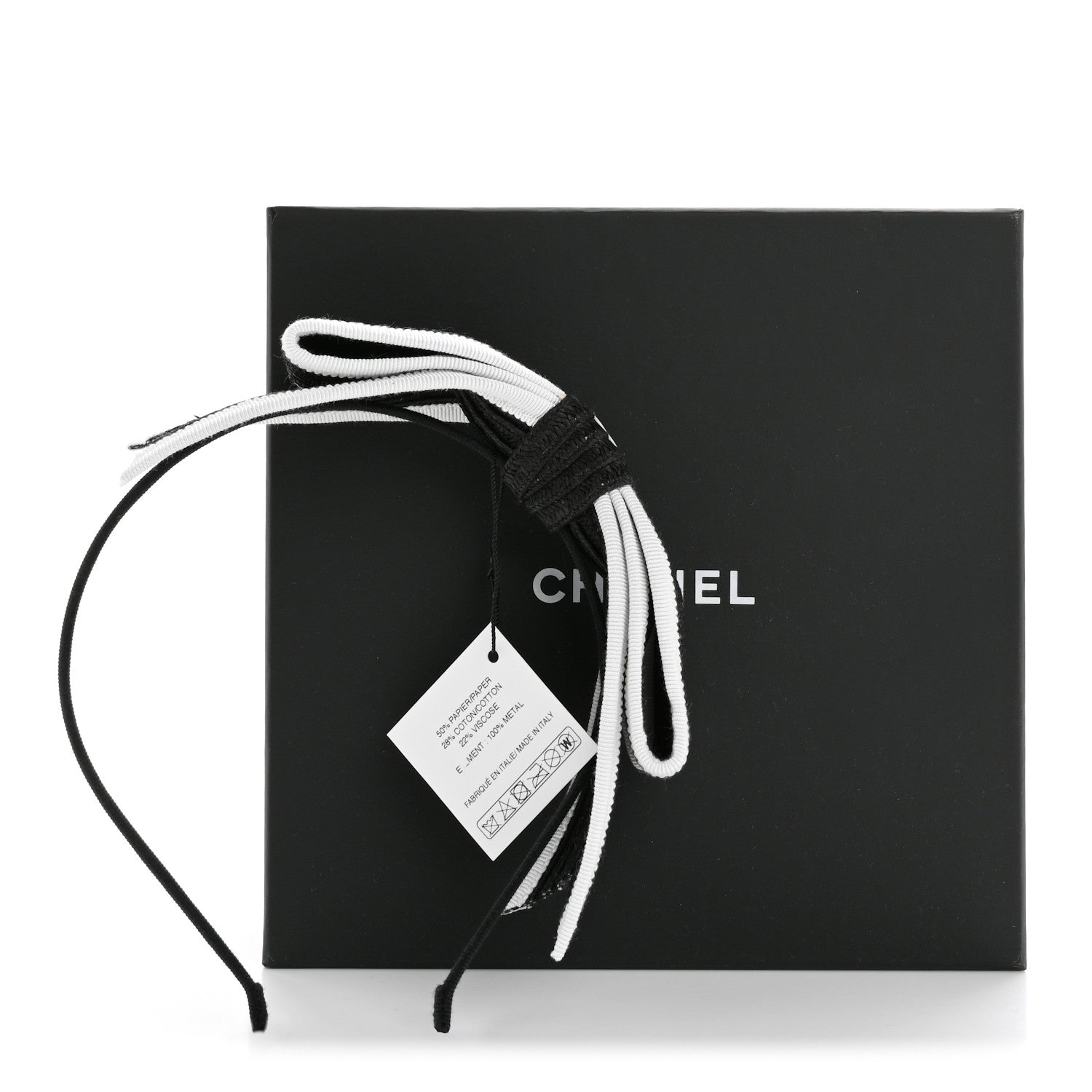Chanel Raffia Bow CC Headband Black White 6 of 6