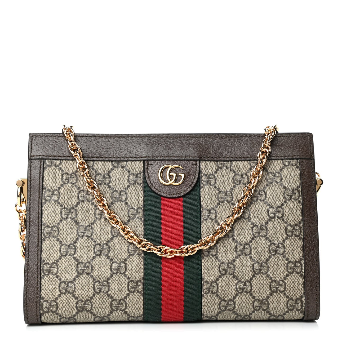 GG Supreme Monogram Web Small Ophidia Chain Shoulder Bag Brown