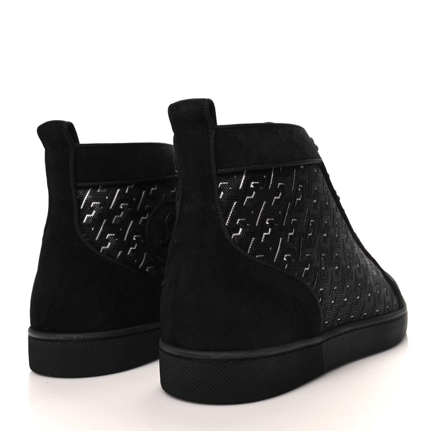 Suede Calfskin Techno CL Embossed Louis Orlato Flat High Top Sneakers 43 Black White