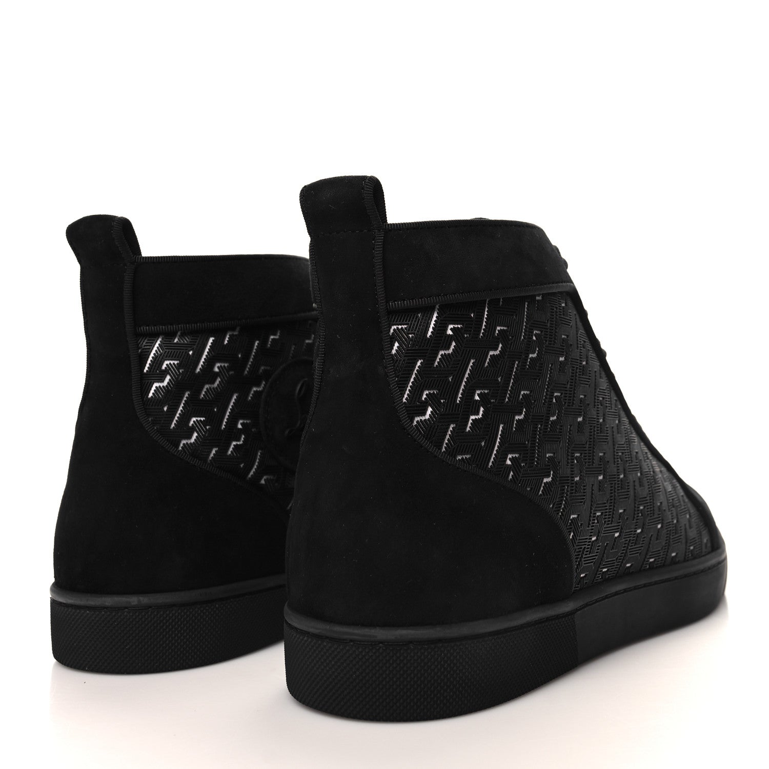 Christian Louboutin Suede Calfskin Techno CL Embossed Louis Orlato Flat High Top Sneakers 43 Black White 4 of 8