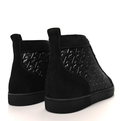 Christian Louboutin Suede Calfskin Techno CL Embossed Louis Orlato Flat High Top Sneakers 43 Black White 4 of 8