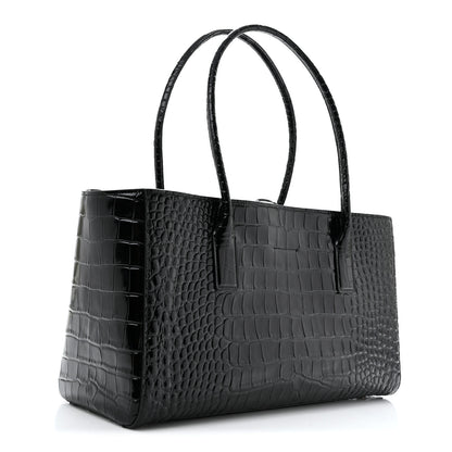 Chanel Calfskin Crocodile Embossed Archetype Small Shopping Tote Black 3 of 10