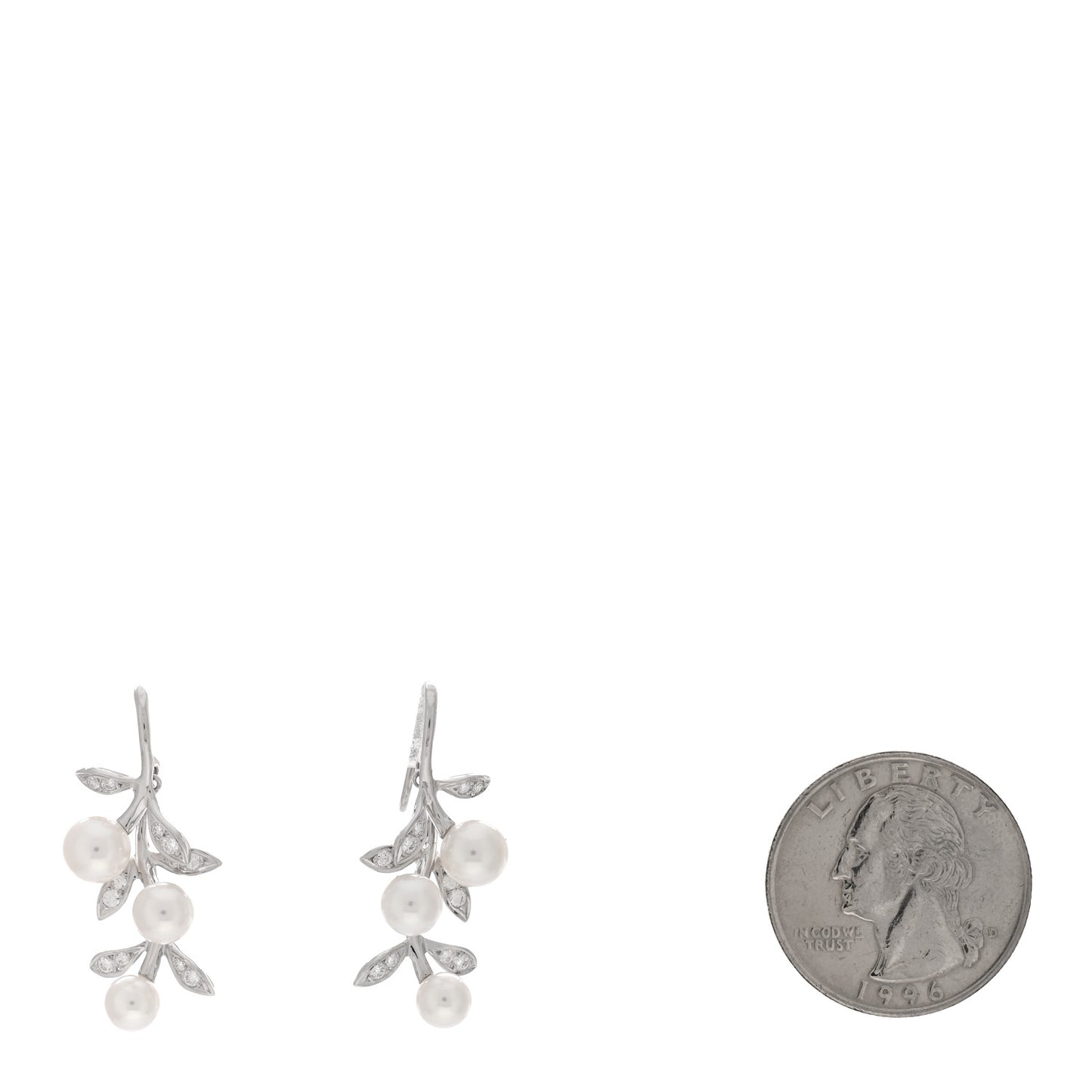 18K White Gold Diamond Akoya Pearl Olive Branch Earrings