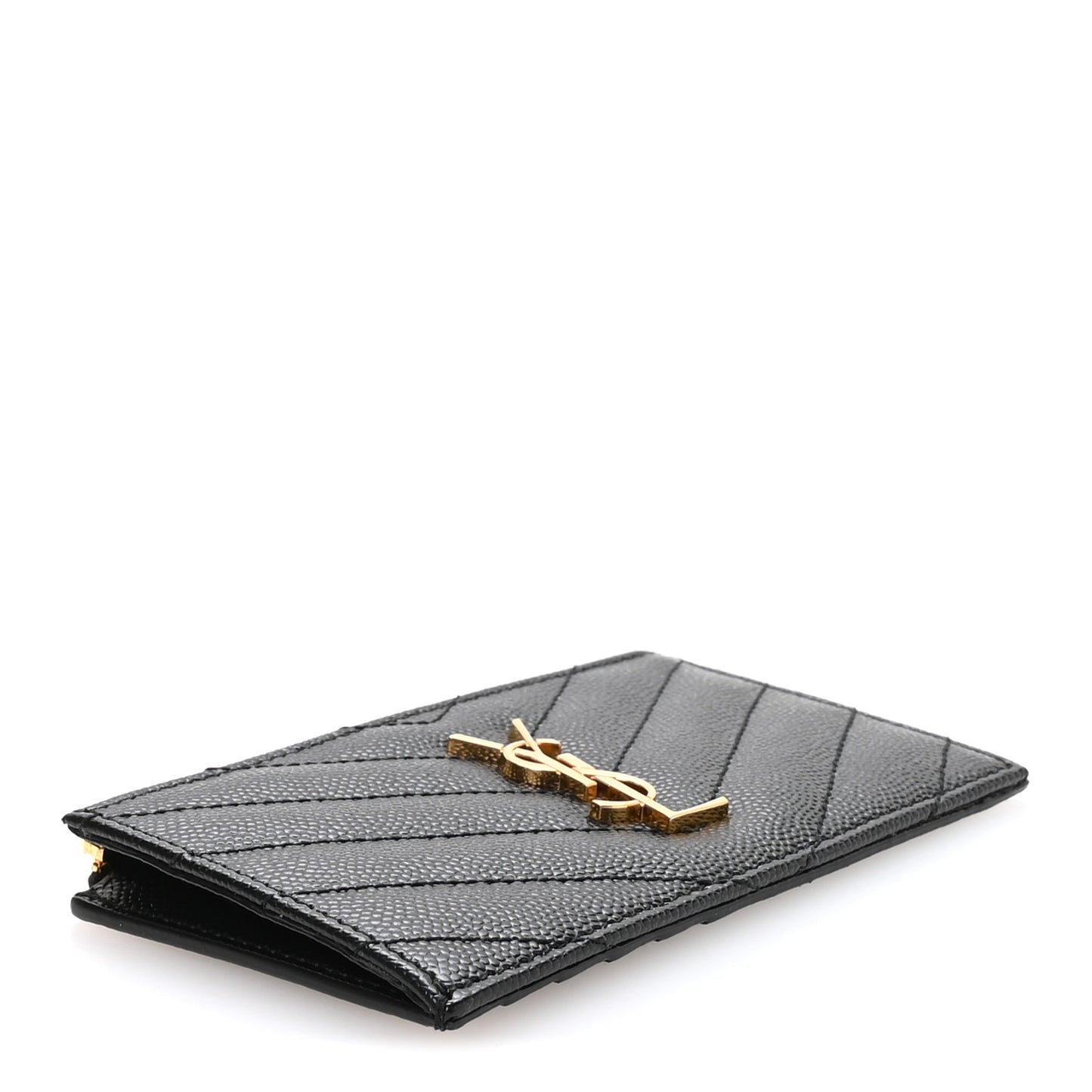 Grain De Poudre Matelasse Chevron Monogram Fragments Zippered Card Case Black
