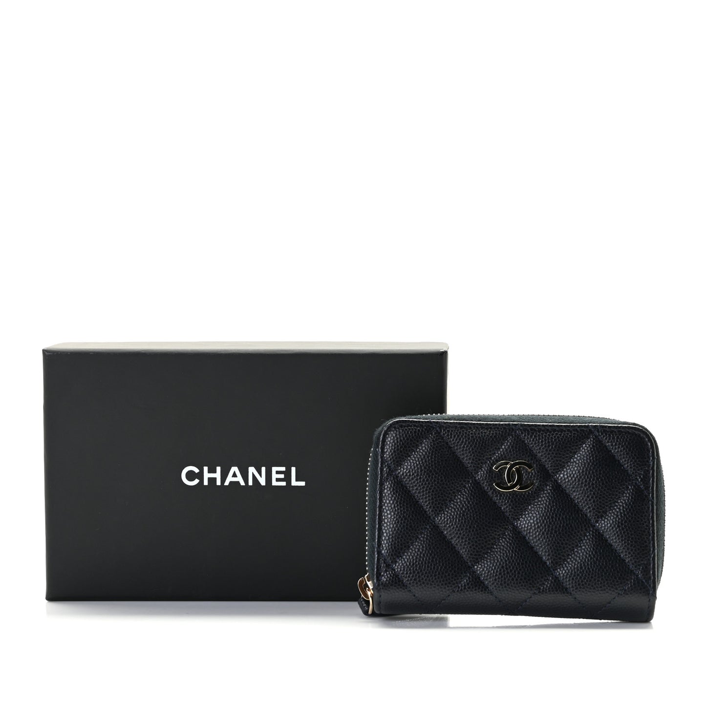 Caviar Quilted Zip Coin Purse Navy Blue