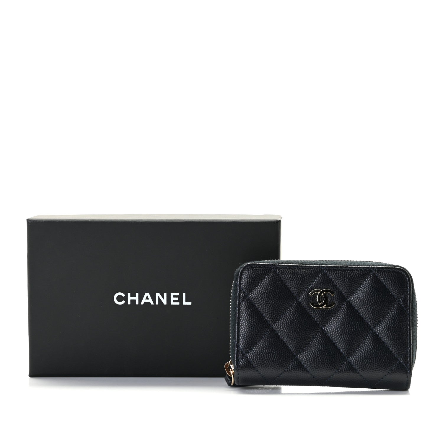 Chanel Caviar Quilted Zip Coin Purse Navy Blue 3 of 9