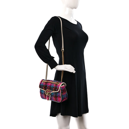 Gucci Tweed Calfskin Spicy Check Small GG Marmont Shoulder Bag Pink Multicolor Mystic White 2 of 9