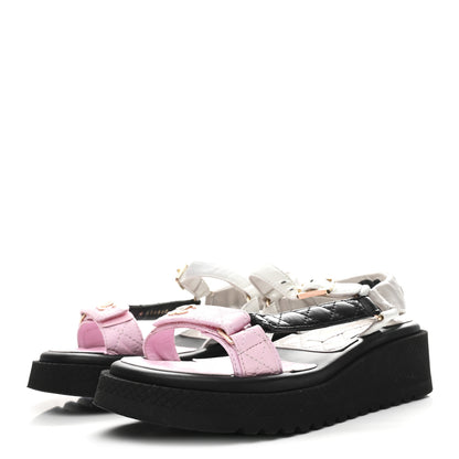 Chanel Lambskin Quilted CC Logo Platform Sandals 38 Black White Pink 4 of 9