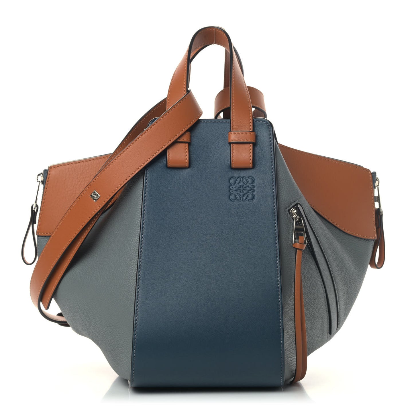 Calfskin Small Hammock Shoulder Bag Steel Blue Tan