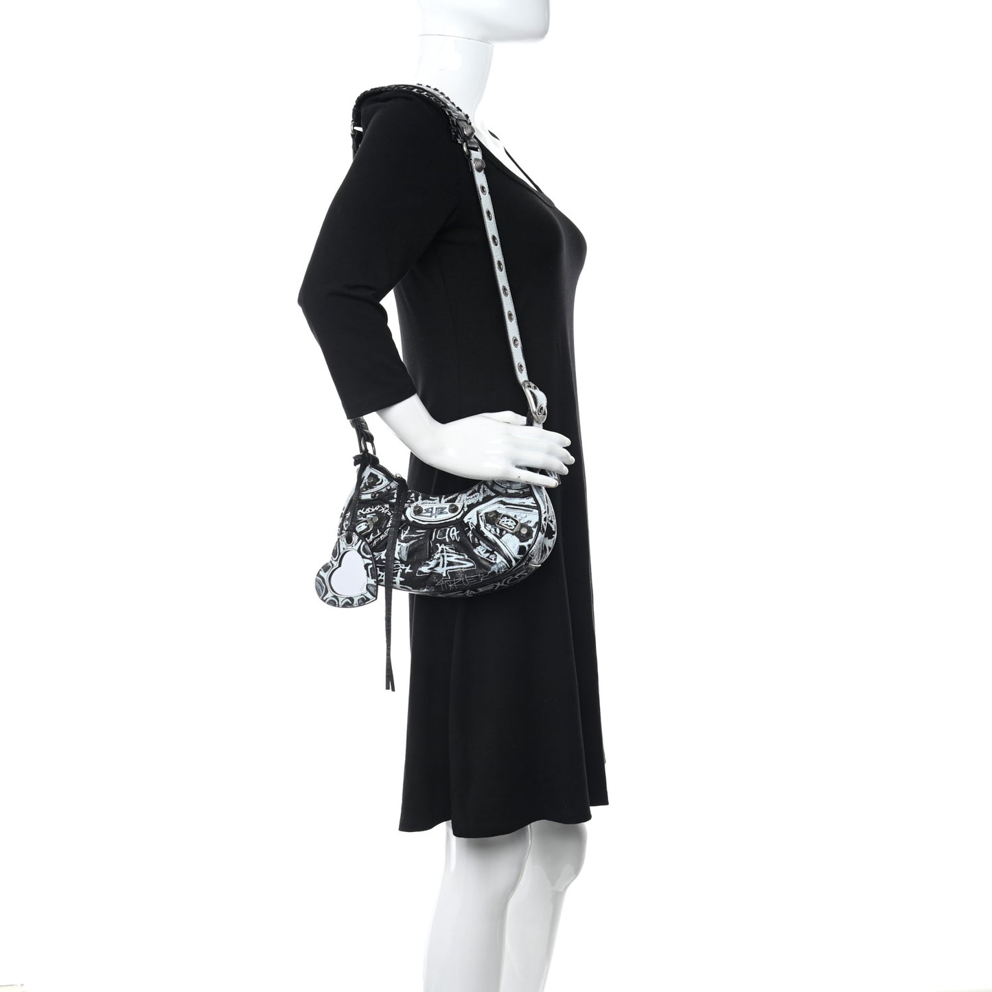 Agneau Arena Graffiti Le Cagole Shoulder Bag XS Black White