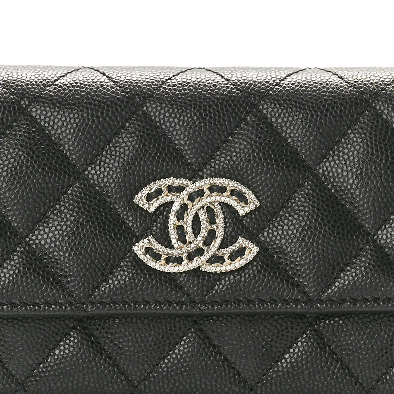 Chanel Caviar Quilted Crystal CC Large Gusset Flap Wallet Black 8 of 9