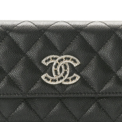 Chanel Caviar Quilted Crystal CC Large Gusset Flap Wallet Black 8 of 9