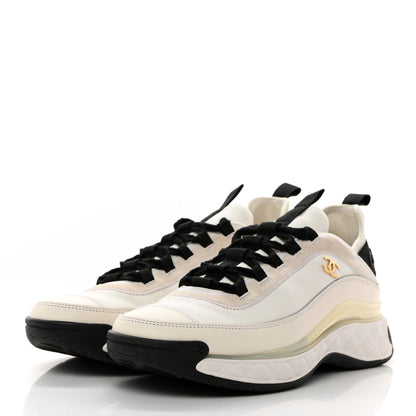 Chanel Velvet Calfskin Mixed Fibers CC Sneakers 39.5 Ivory Black 3 of 9