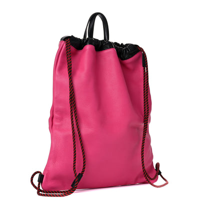 Gucci Grained Calfskin Logo Drawstring Backpack Box Pink Green Black 3 of 10