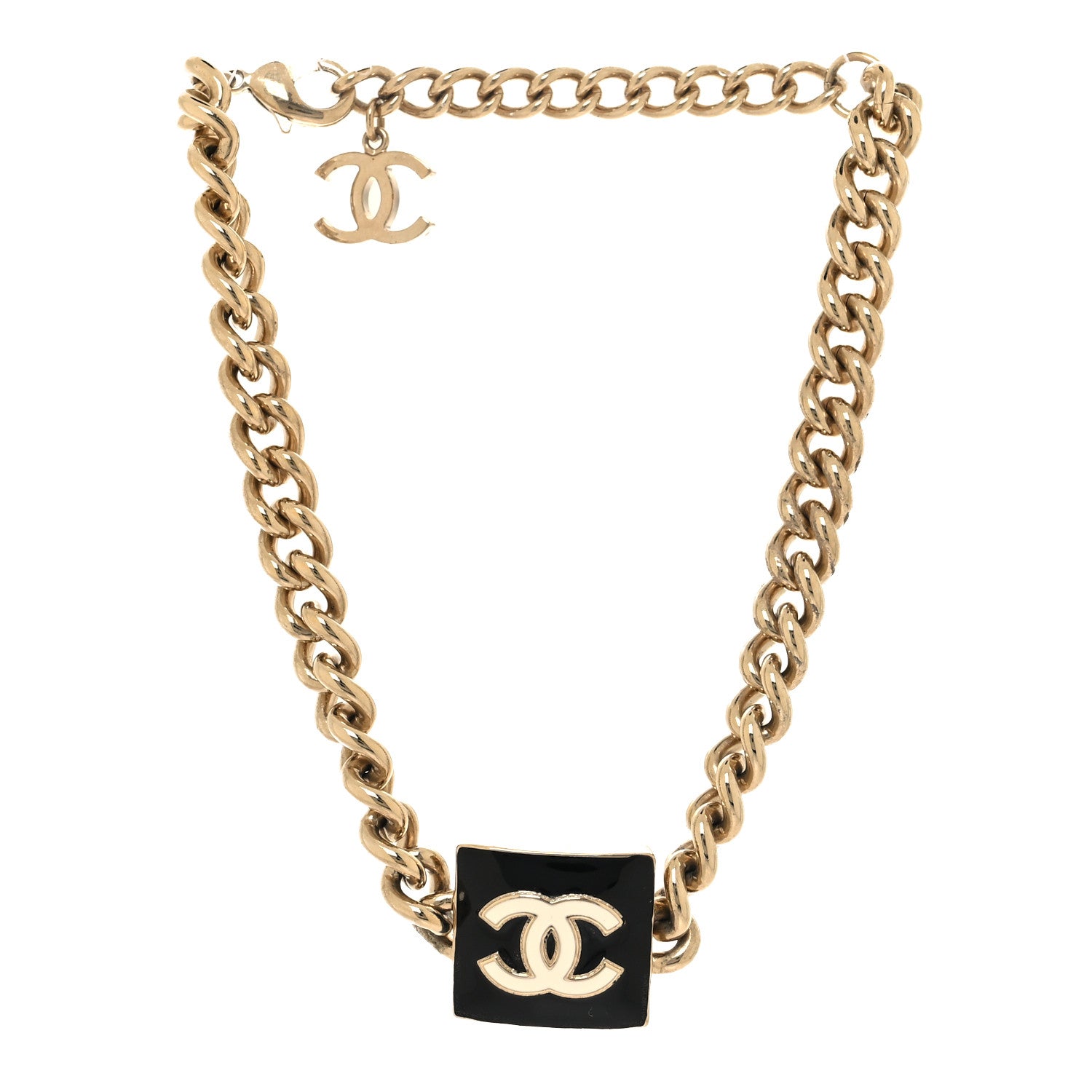 Chanel Metal Enamel CC Square Choker Gold Black White 3 of 4