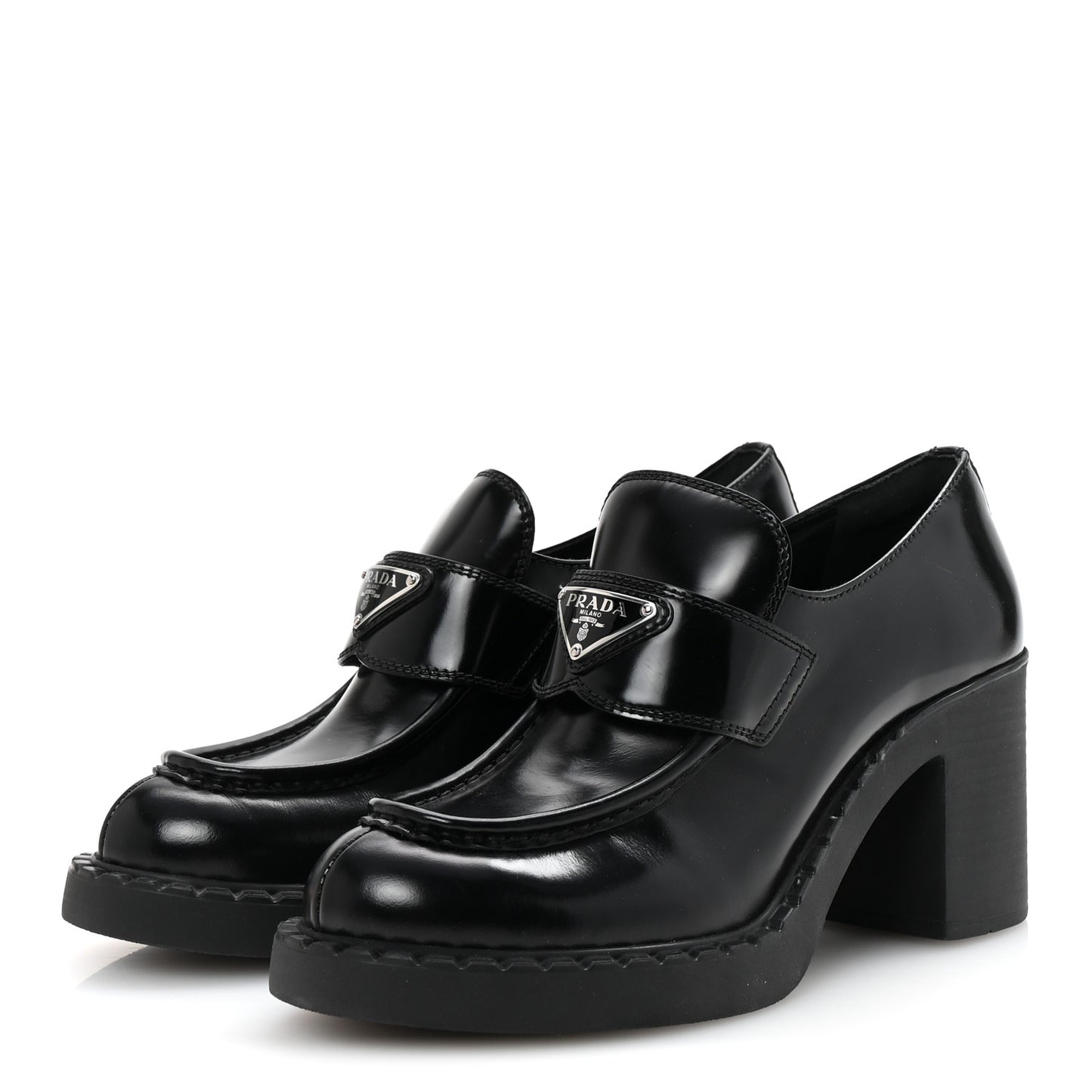 Spazzolato Metal Triangle Logo 85mm Loafers 39.5 Black