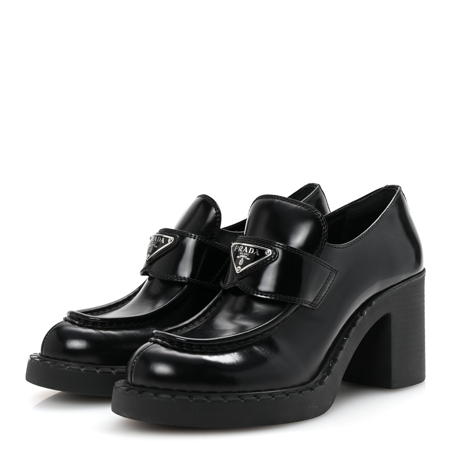 Prada Spazzolato Metal Triangle Logo 85mm Loafers 39.5 Black 4 of 10