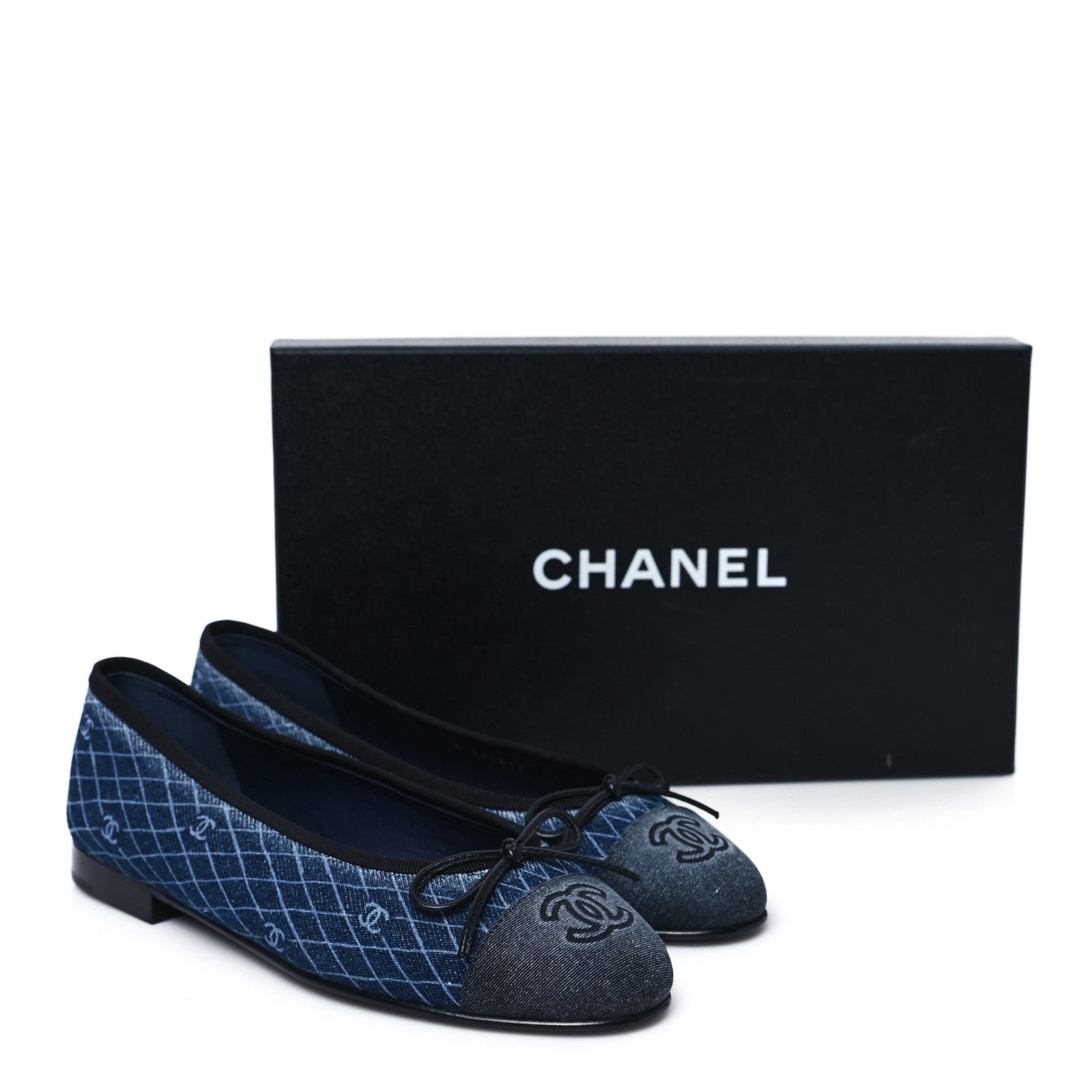 Chanel Denim Printed Quilt CC Cap Toe Ballerina Flats 36.5 Navy Blue Dark Grey 9 of 9
