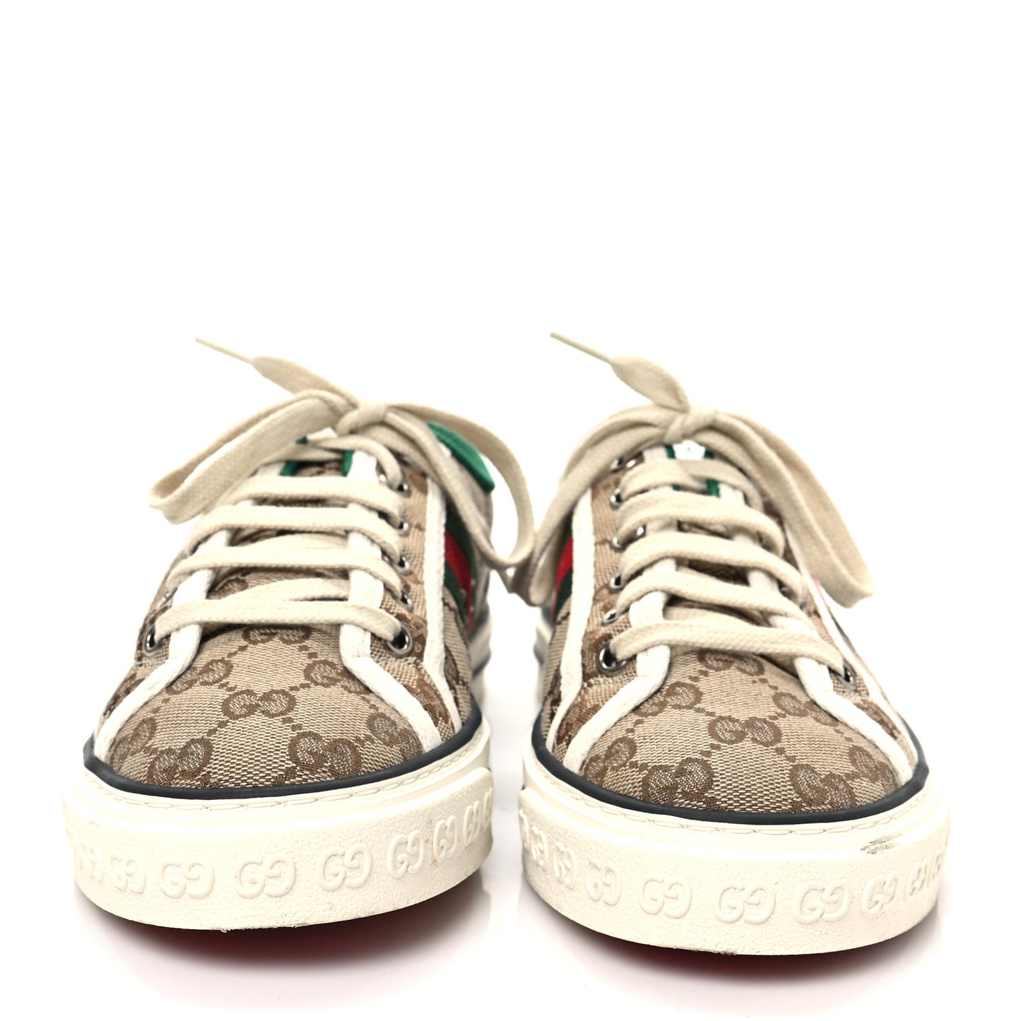 GG Monogram Web Womens 1977 Tennis Sneakers 37.5 Beige Ebony Mystic White