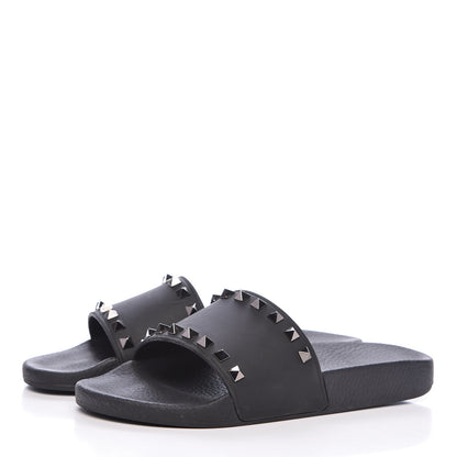 Valentino Garavani Rubber Rockstud Slide Sandals 38 Black 3 of 8
