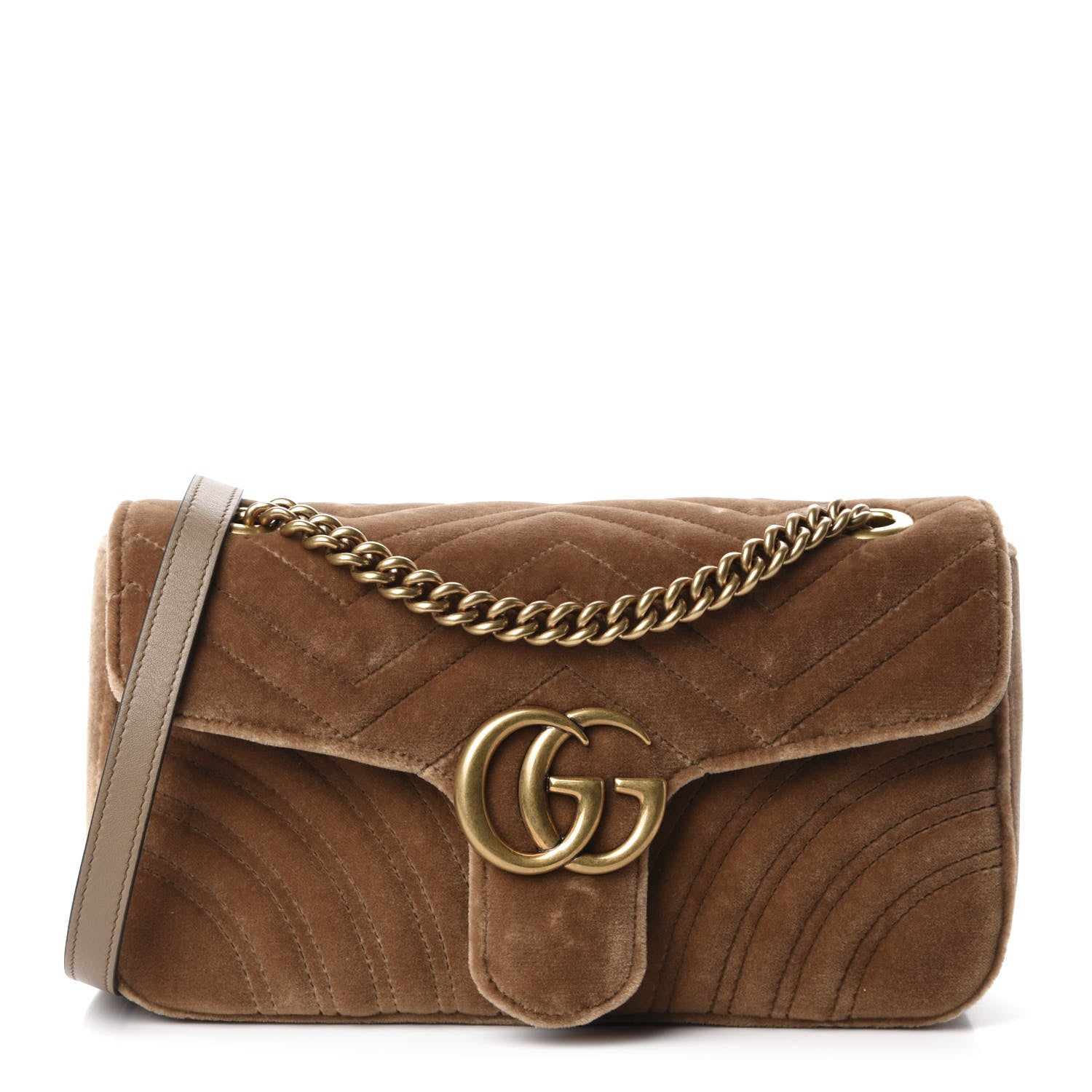 Gucci Velvet Matelasse Small GG Marmont Shoulder Bag Taupe 1 of 10