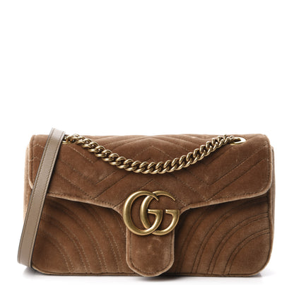 Gucci Velvet Matelasse Small GG Marmont Shoulder Bag Taupe 1 of 10