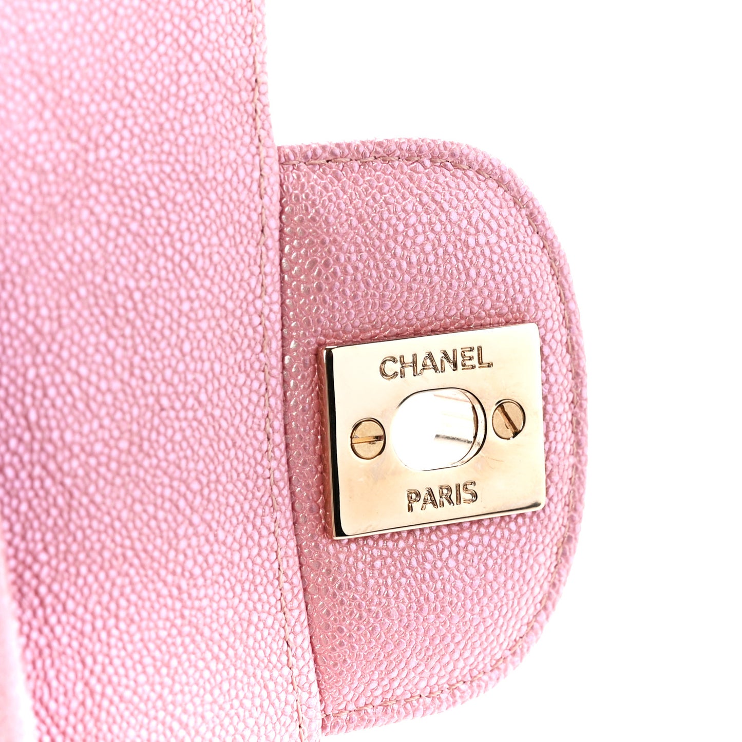 Iridescent Caviar Quilted Medium Double Flap Rose Pink