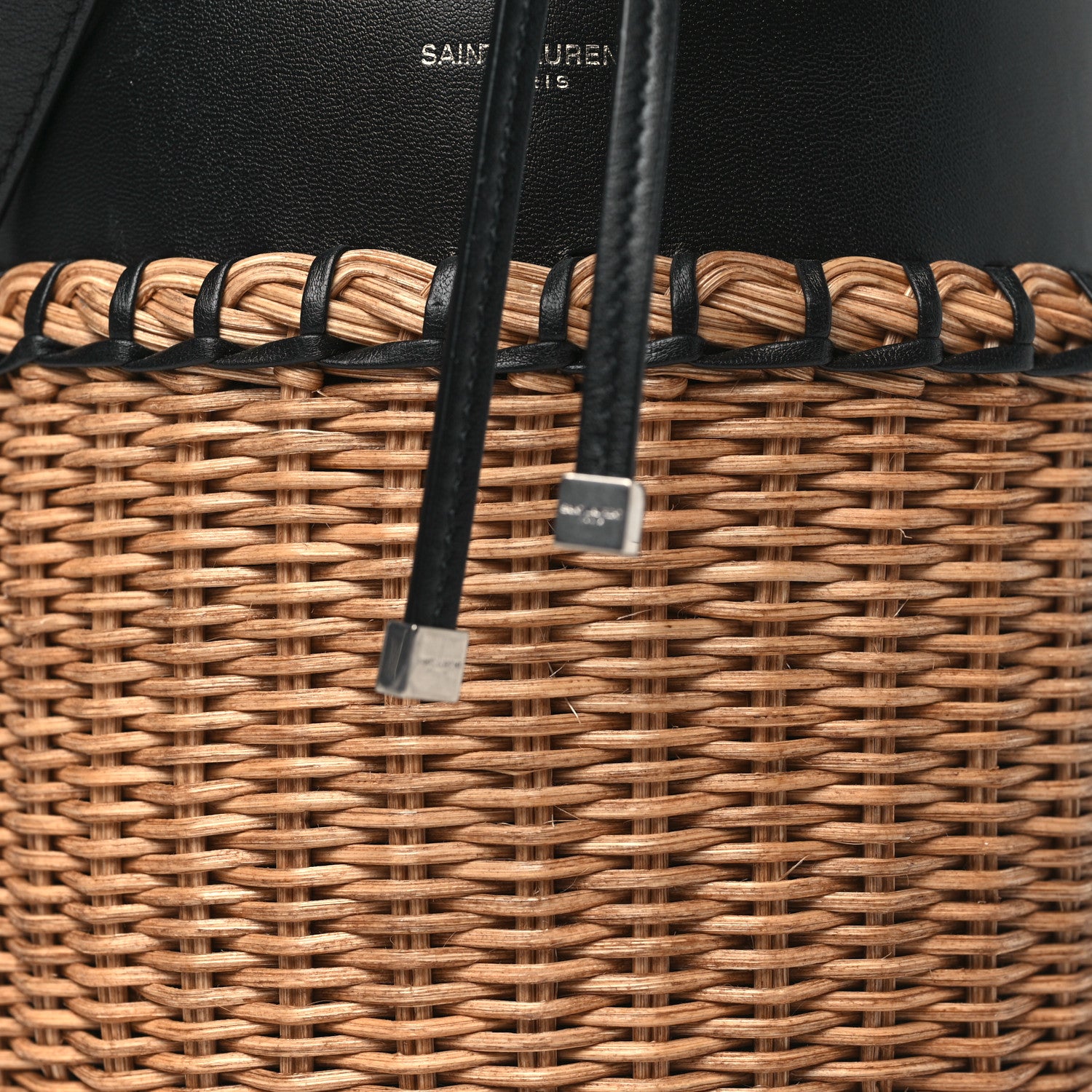 Saint Laurent Calfskin Wicker Small Bahia Bucket Bag Black 8 of 10