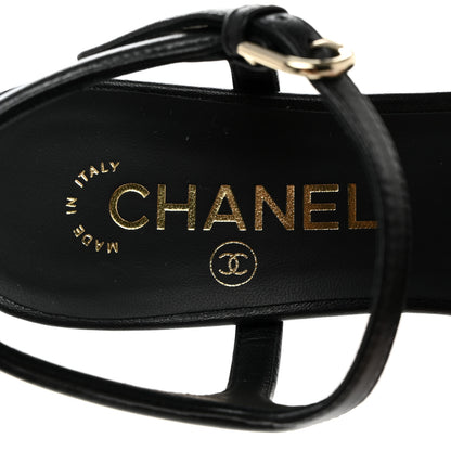 Chanel Lambskin Logo Platform Sandals 38 Black 6 of 11
