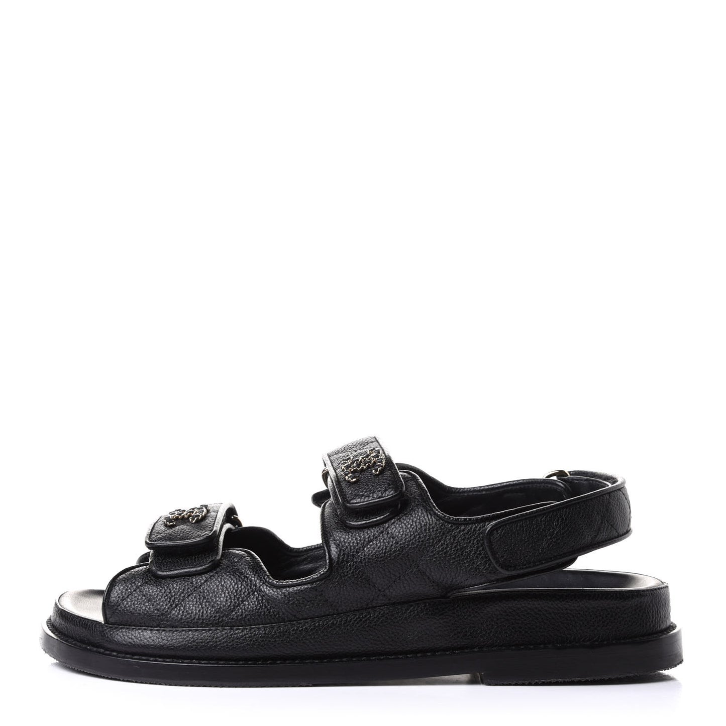 Grained Calfskin Velcro Dad Sandals 38 Black