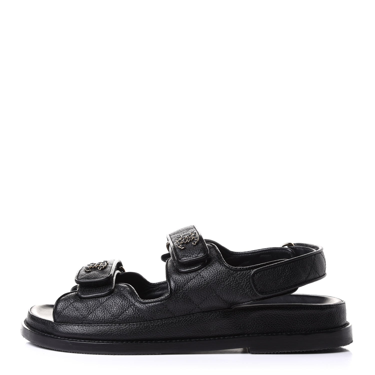 Chanel Grained Calfskin Velcro Dad Sandals 38 Black 1 of 17