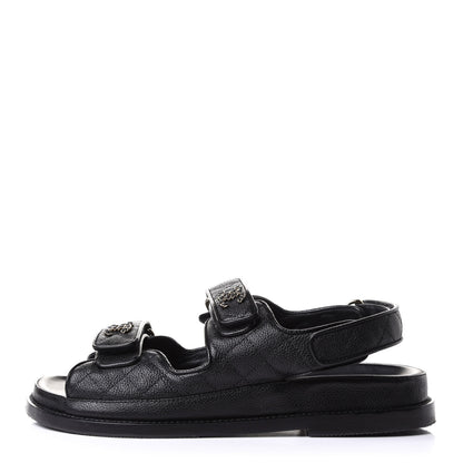 Chanel Grained Calfskin Velcro Dad Sandals 38 Black 1 of 17