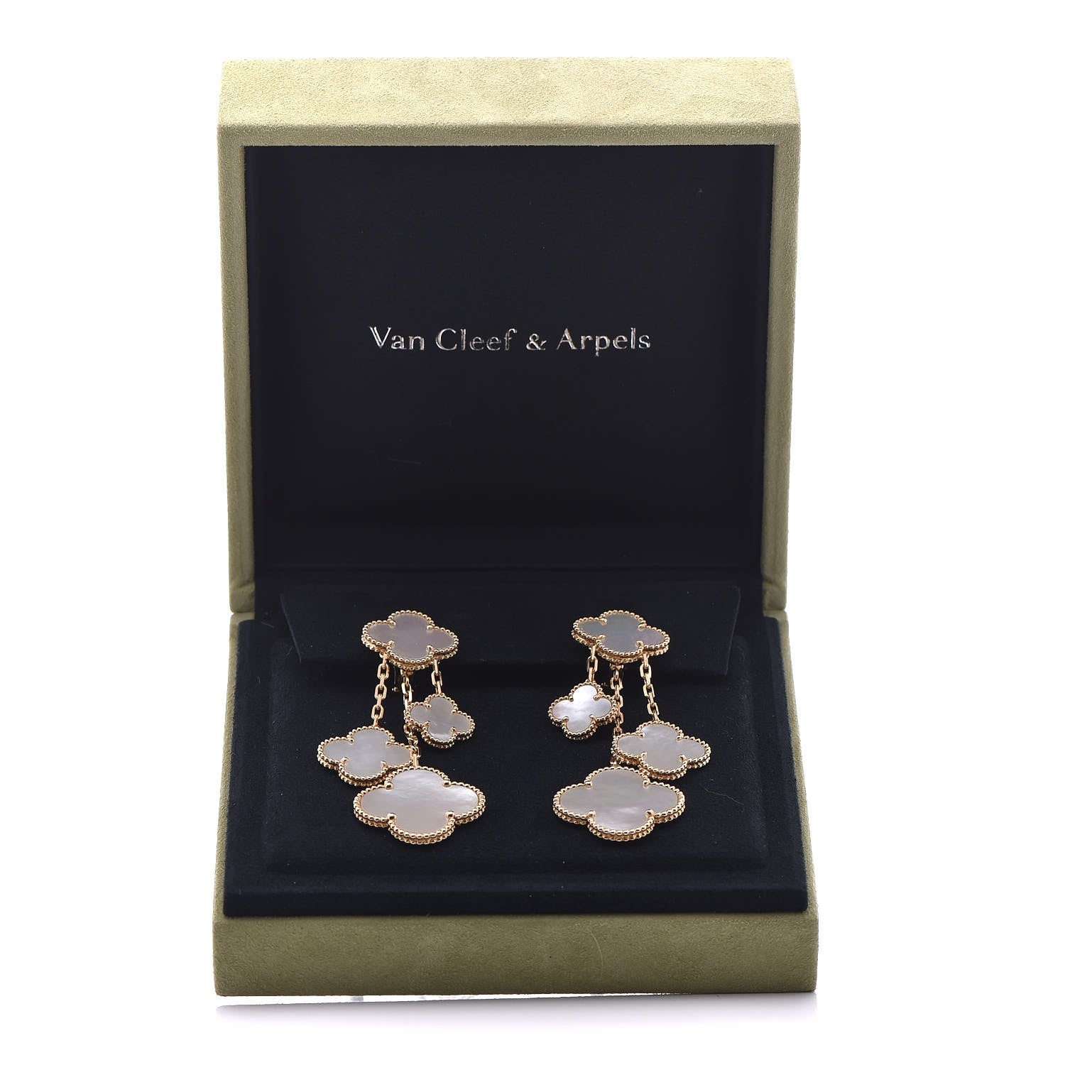 Van Cleef & Arpels 18K Yellow Gold Mother of Pearl Magic Alhambra 4 Motif Earrings 5 of 5