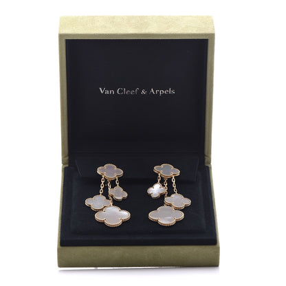 Van Cleef & Arpels 18K Yellow Gold Mother of Pearl Magic Alhambra 4 Motif Earrings 5 of 5