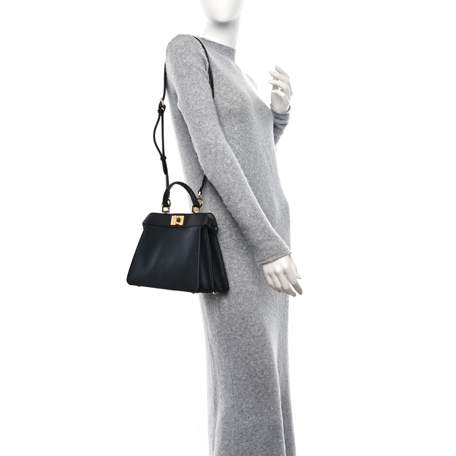 Fendi Vitello Seta Nappa Bi-Color Small Peekaboo I SEE U Satchel Black Light Rose Tortora 2 of 12