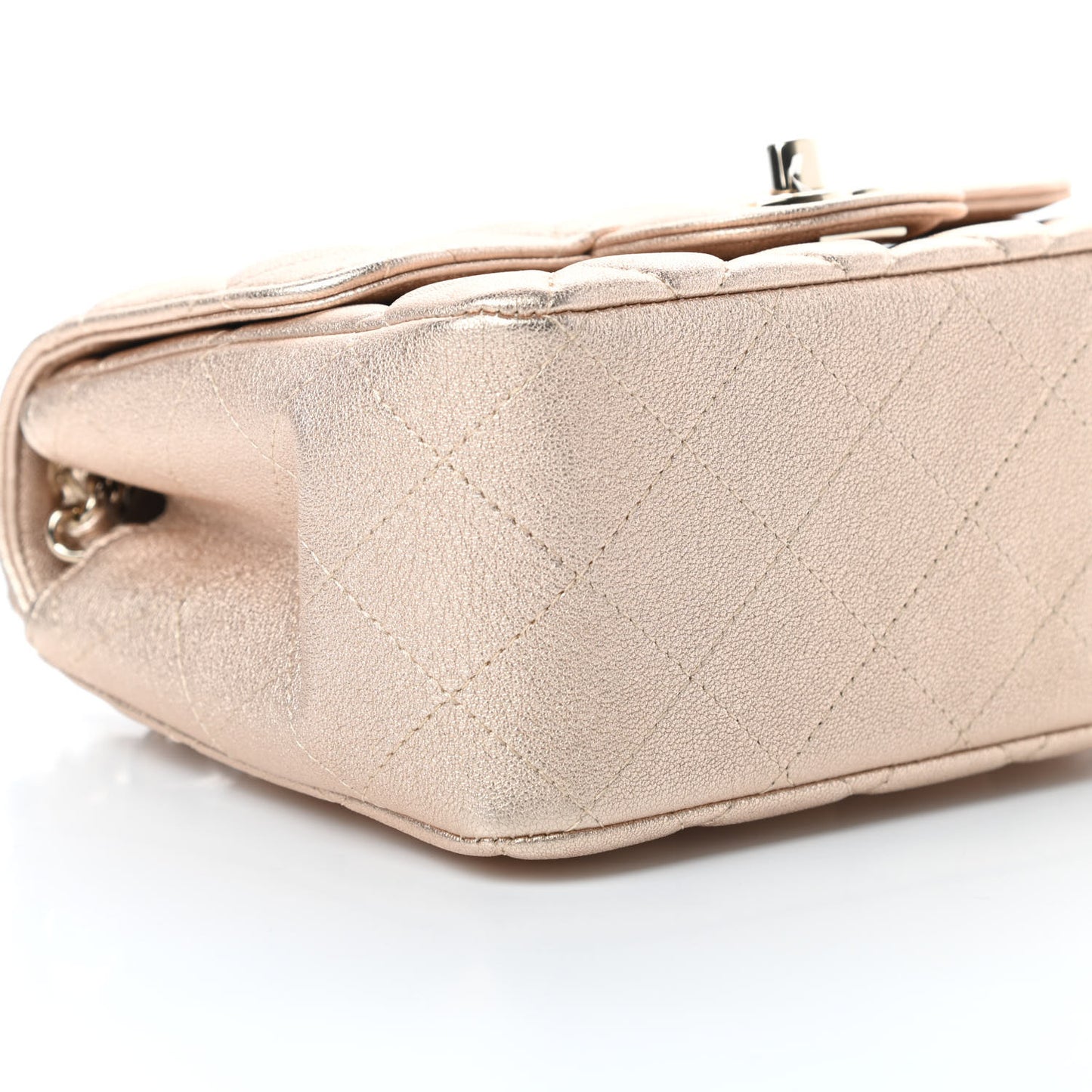 Metallic Lambskin Quilted Mini Square Flap Gold