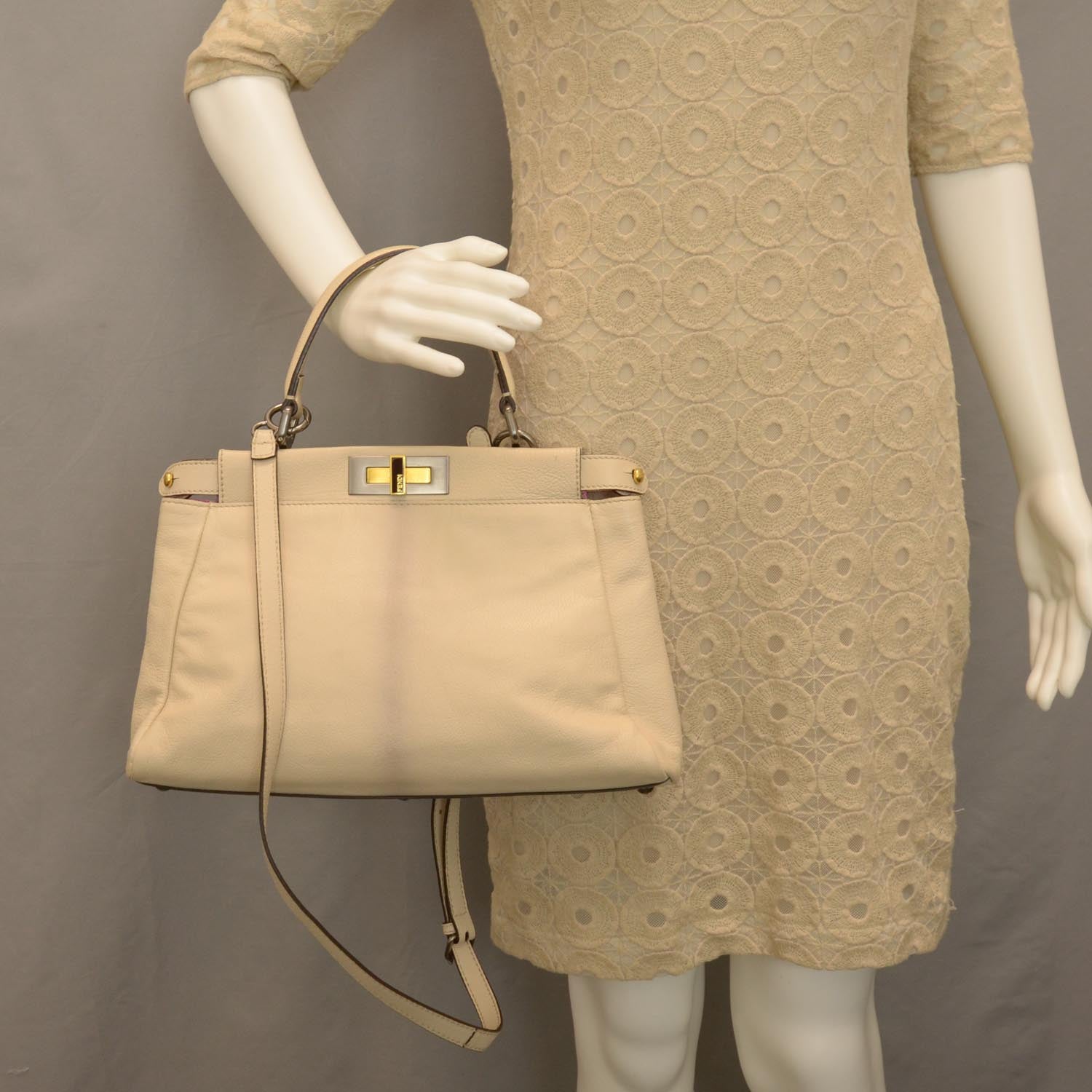 Fendi Goatskin Stingray Medium Peekaboo Iconic Satchel White Pink 2 of 8