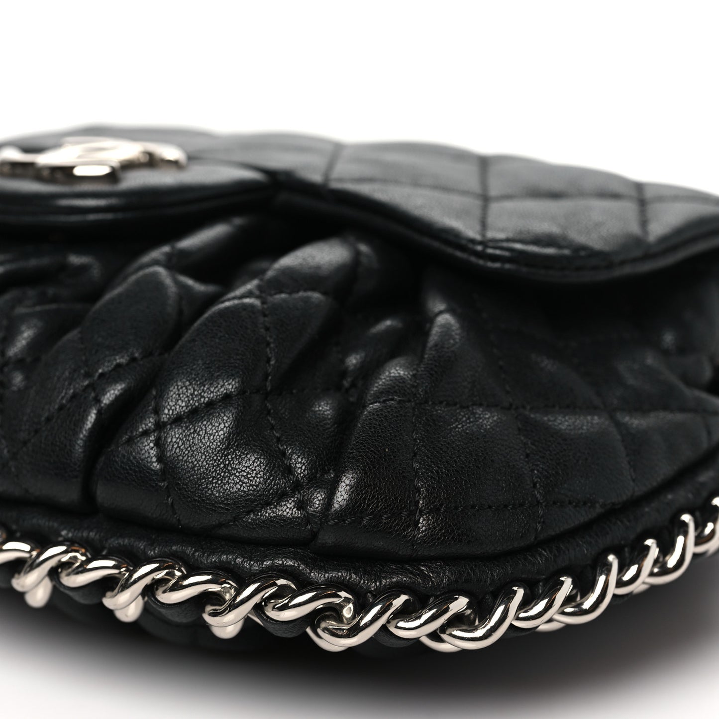 Washed Lambskin Quilted Mini Chain Around Flap Black