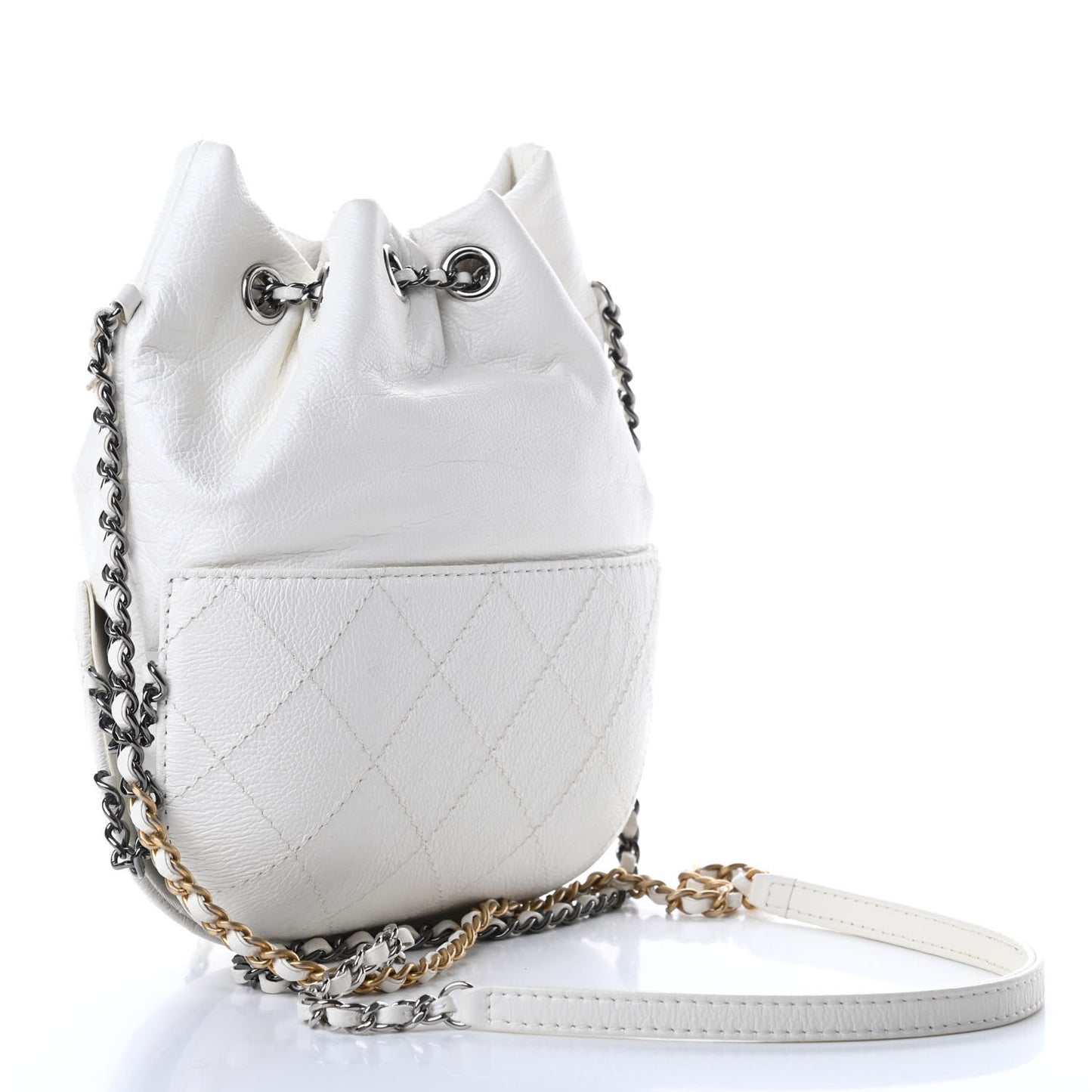 Aged Calfskin Quilted Small Gabrielle Bucket White
