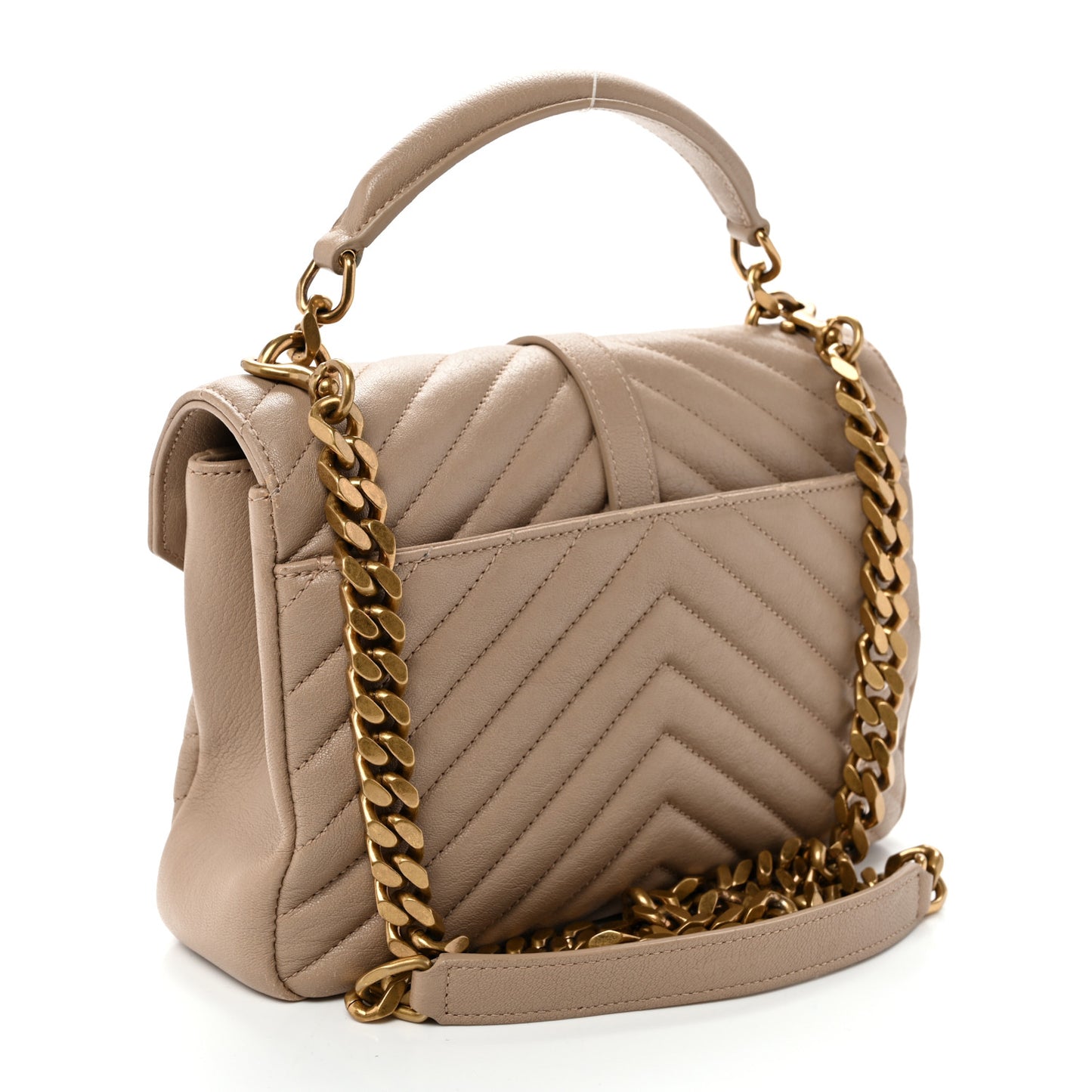 Sheepskin Matelasse Chevron Monogram Medium College Bag Dark Beige