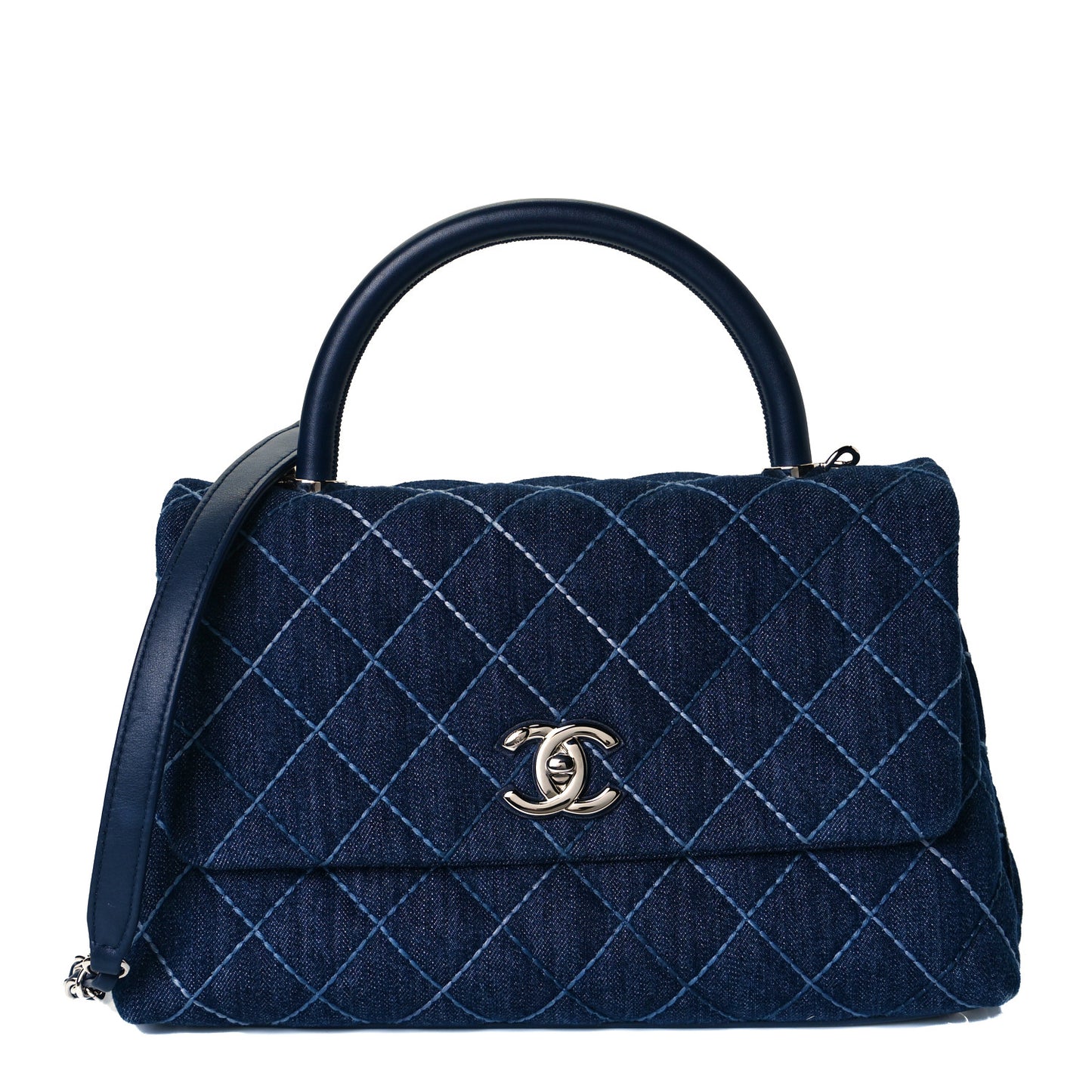 Denim Quilted Small Coco Handle Flap Blue