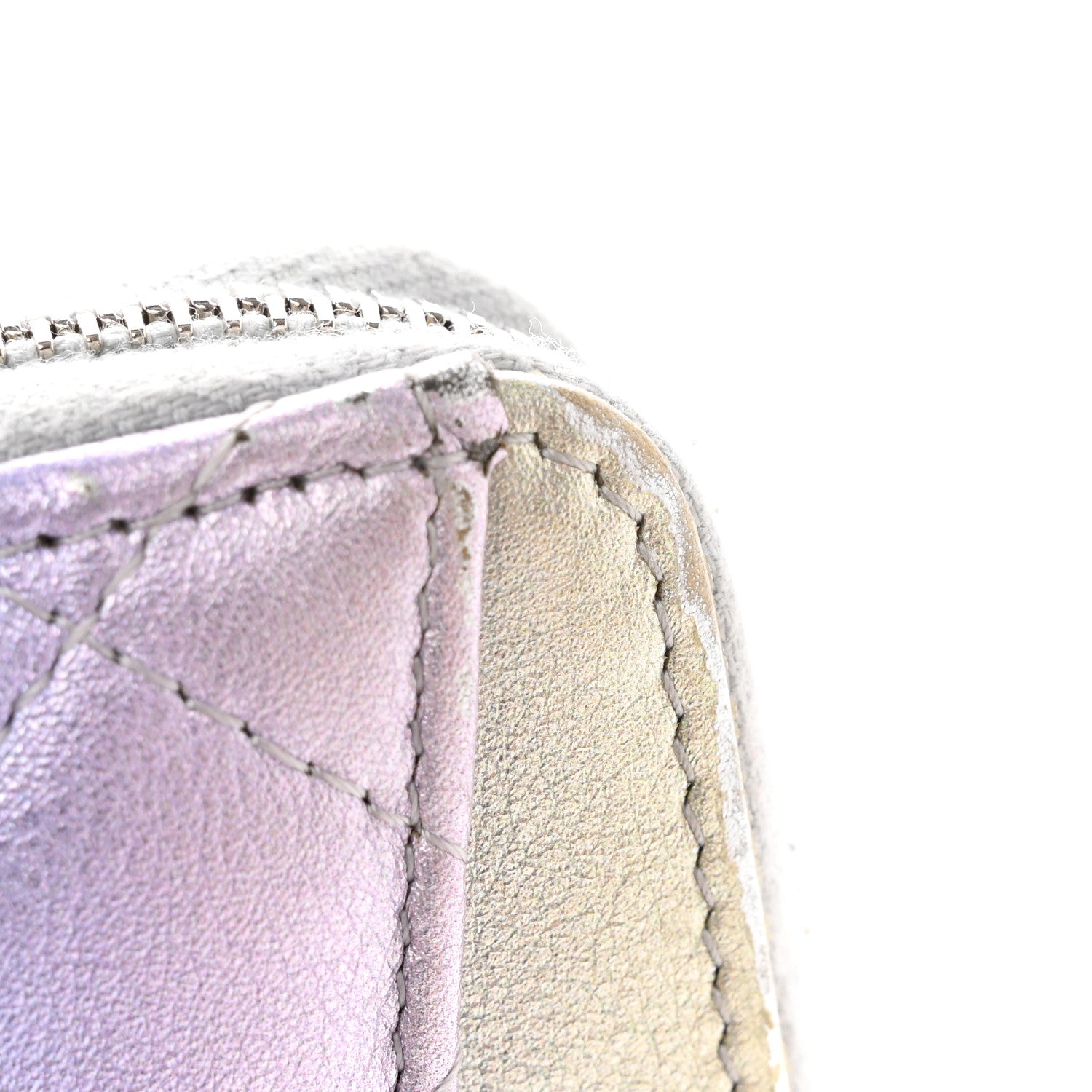 Chanel Gradient Metallic Calfskin Quilted Zip Around Coin Purse Wallet Silver Blue Yellow Purple 9 of 12