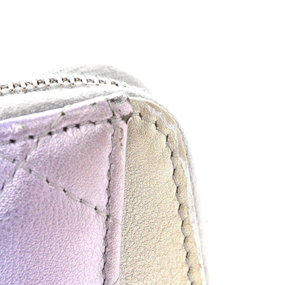 Chanel Gradient Metallic Calfskin Quilted Zip Around Coin Purse Wallet Silver Blue Yellow Purple 9 of 12