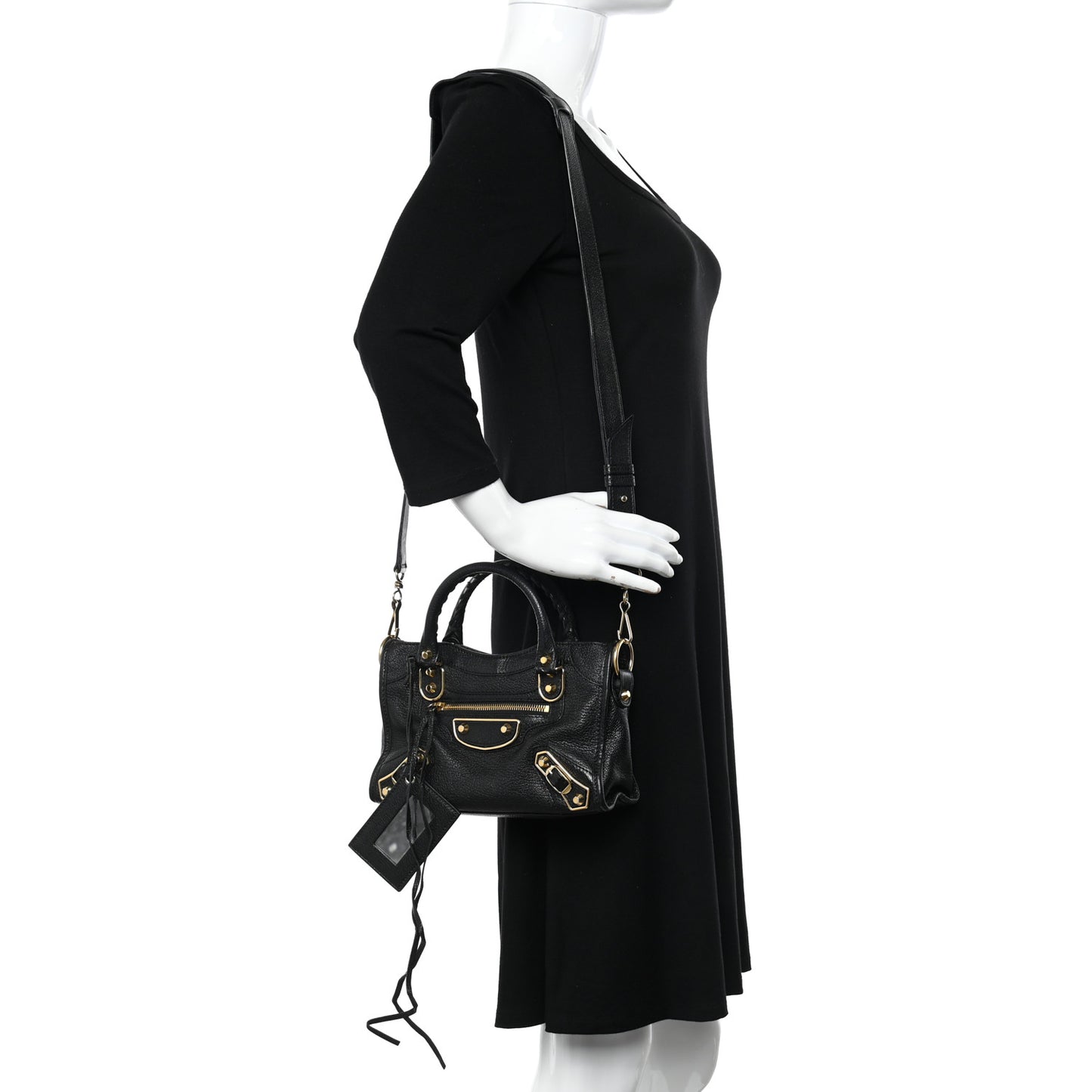 Chevre Gold Metallic Edge Hardware Mini City Black