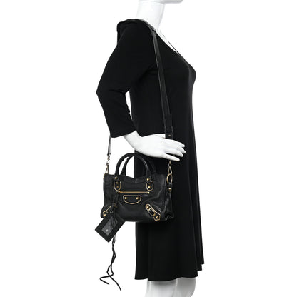 Balenciaga Chevre Gold Metallic Edge Hardware Mini City Black 2 of 13