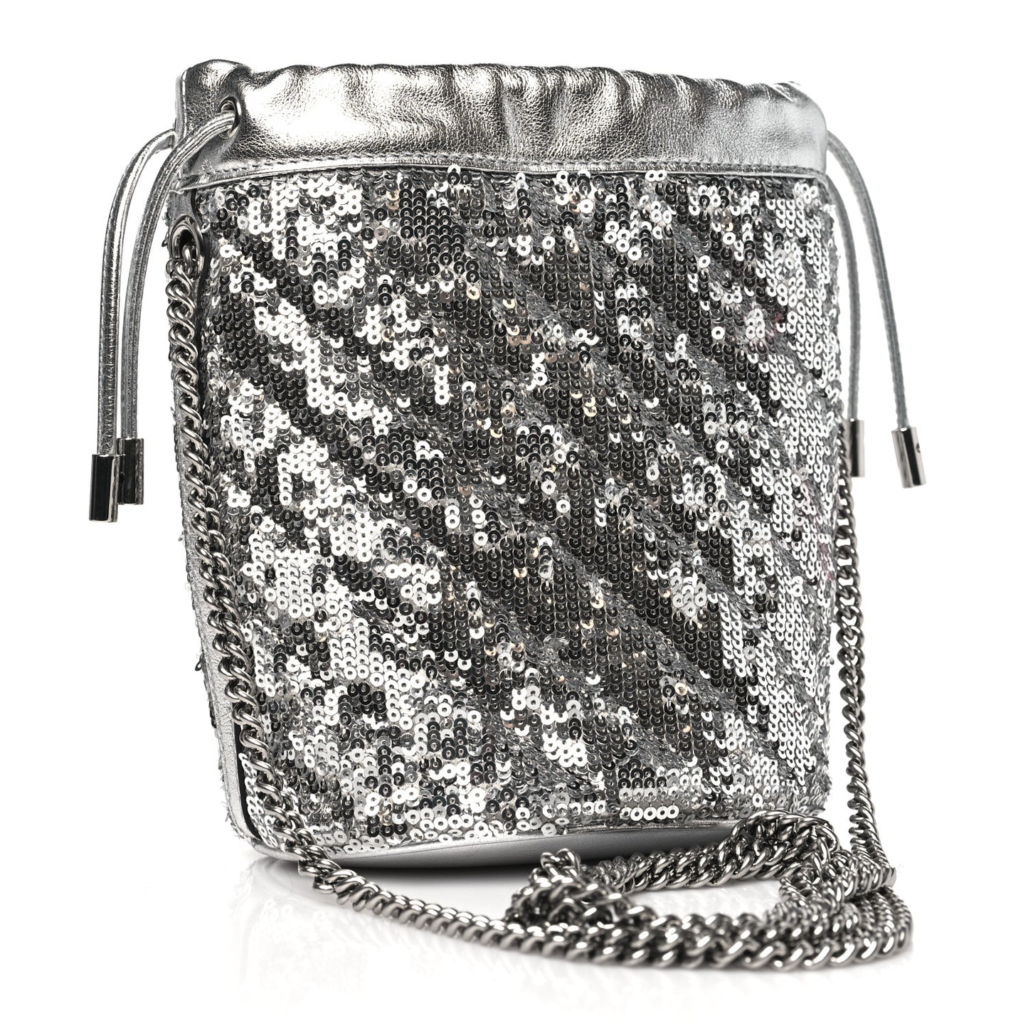 Sequin Mini GG Marmont 2.0 Bucket Bag Silver